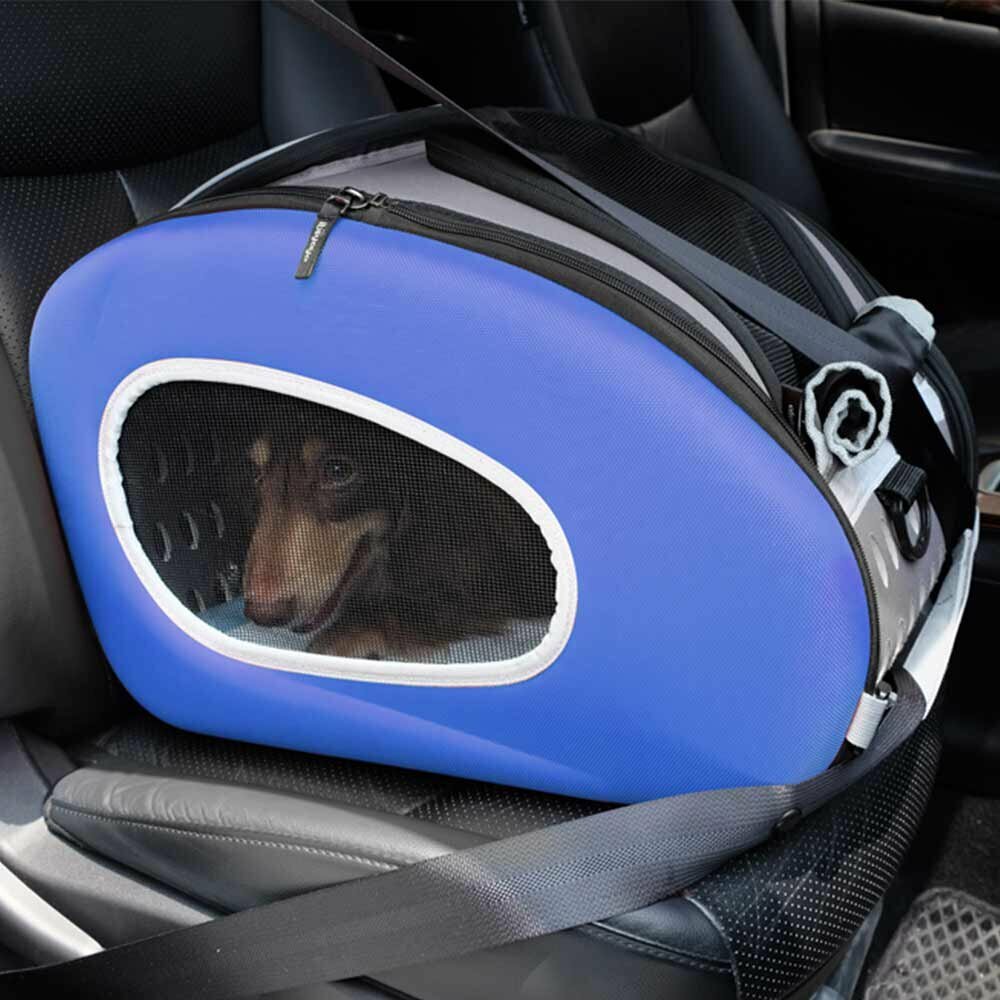Modri transportni boks za avto - multifunkcijski voziček za pse