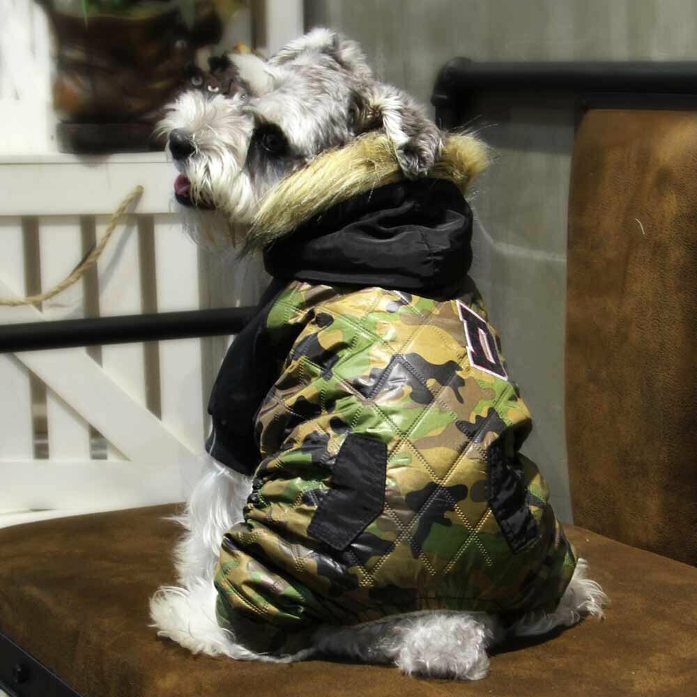 Vojaški kombinezon za psa "Army" s kapuco, z umetnim krznom