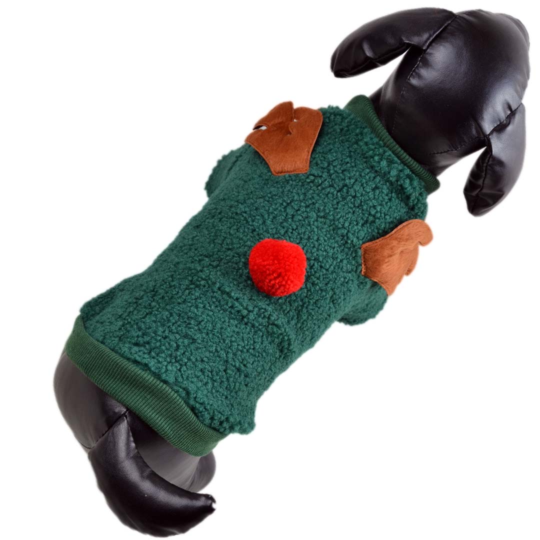 Božično novoletni pulover za pse "Jelenček Rudolf" - zelena barva