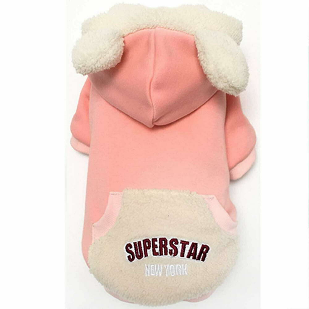 Rožnata, zimska jakna za pse "Super Star" - kapuca z ušesi