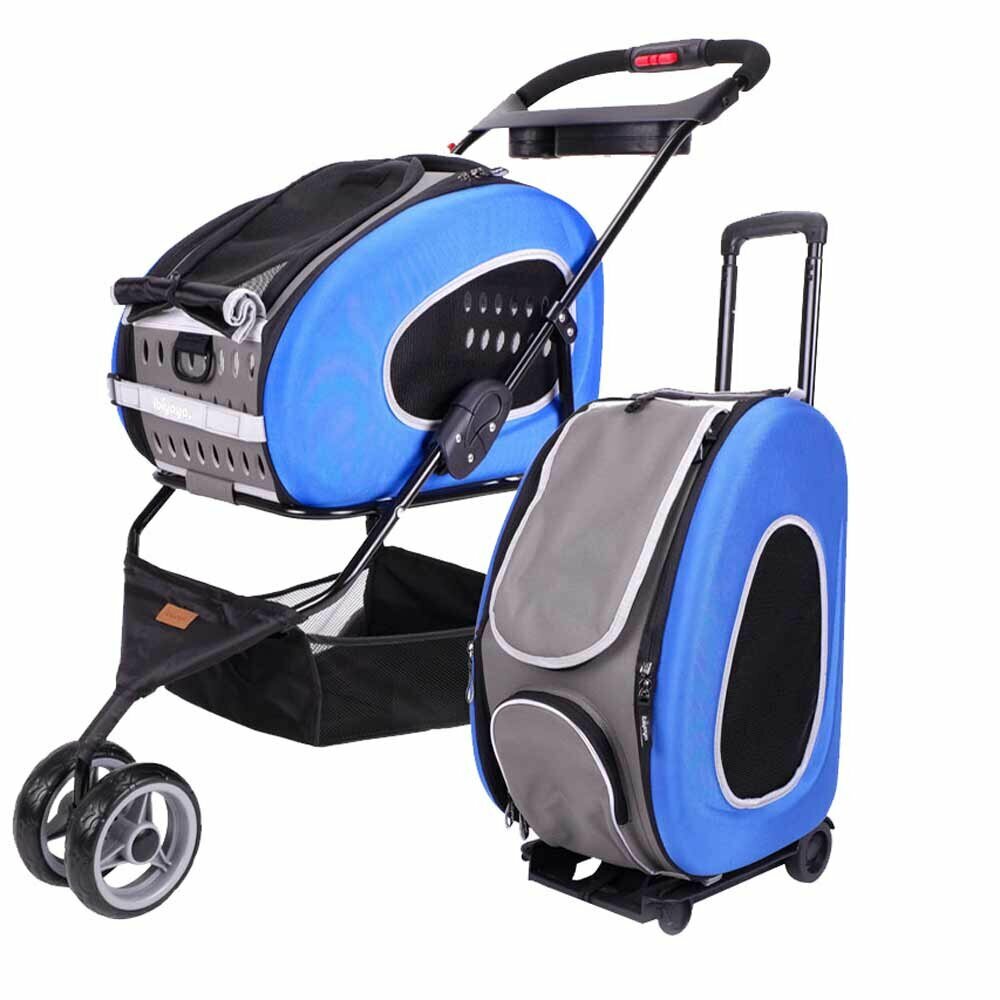 Modri, multifunkcijski voziček za pse - voziček, torba, nahrbtnik, boks in kovček s kolesi