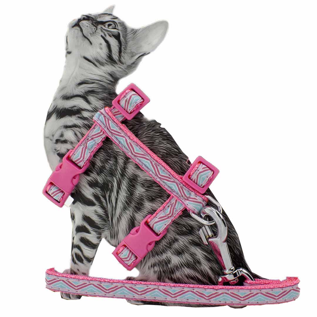 GogiPet® pink oprsnica s povodcem za mačke Pink Kitty