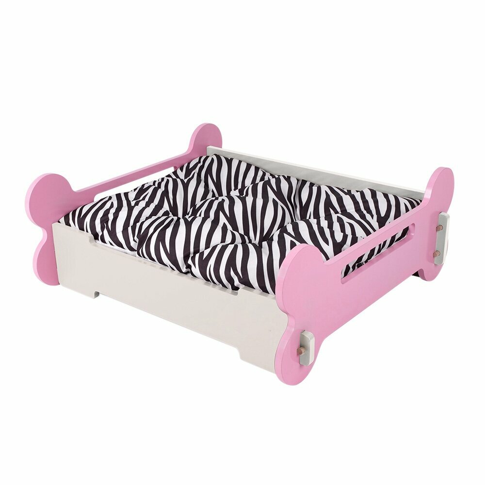 Lesena postelja za pse - roza barva v kombinaciji s sivo, L