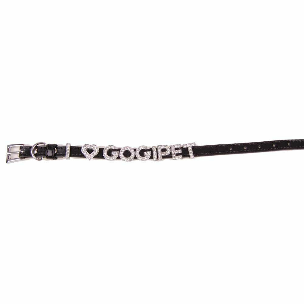Poceni ovratnica iz umetnega usnja, za imena in napise s kristalnimi črkami 14 mm - črna barva, 41 cm