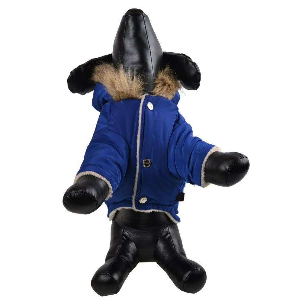 GogiPet zimski plašč za psa "Harley" - modra barva, kroj z rokavi