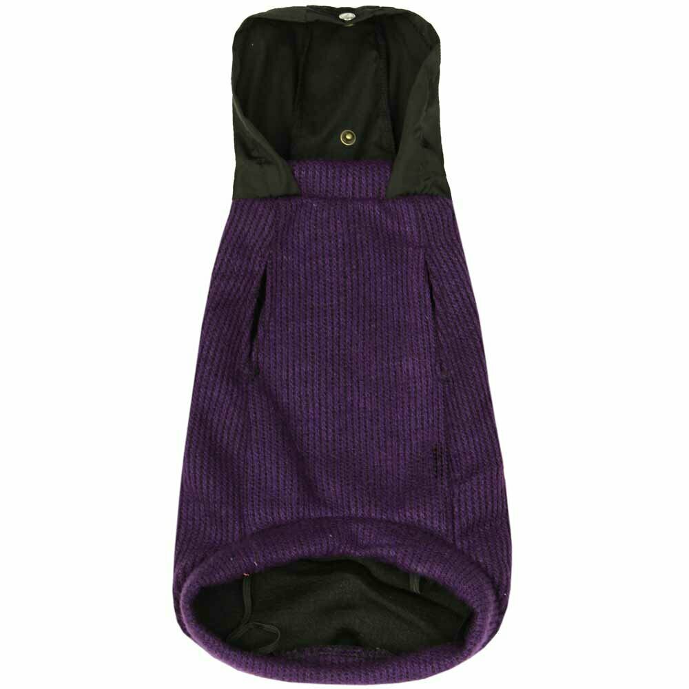Pleten pulover s kapuco - vijolična barva, kroj brez rokavov