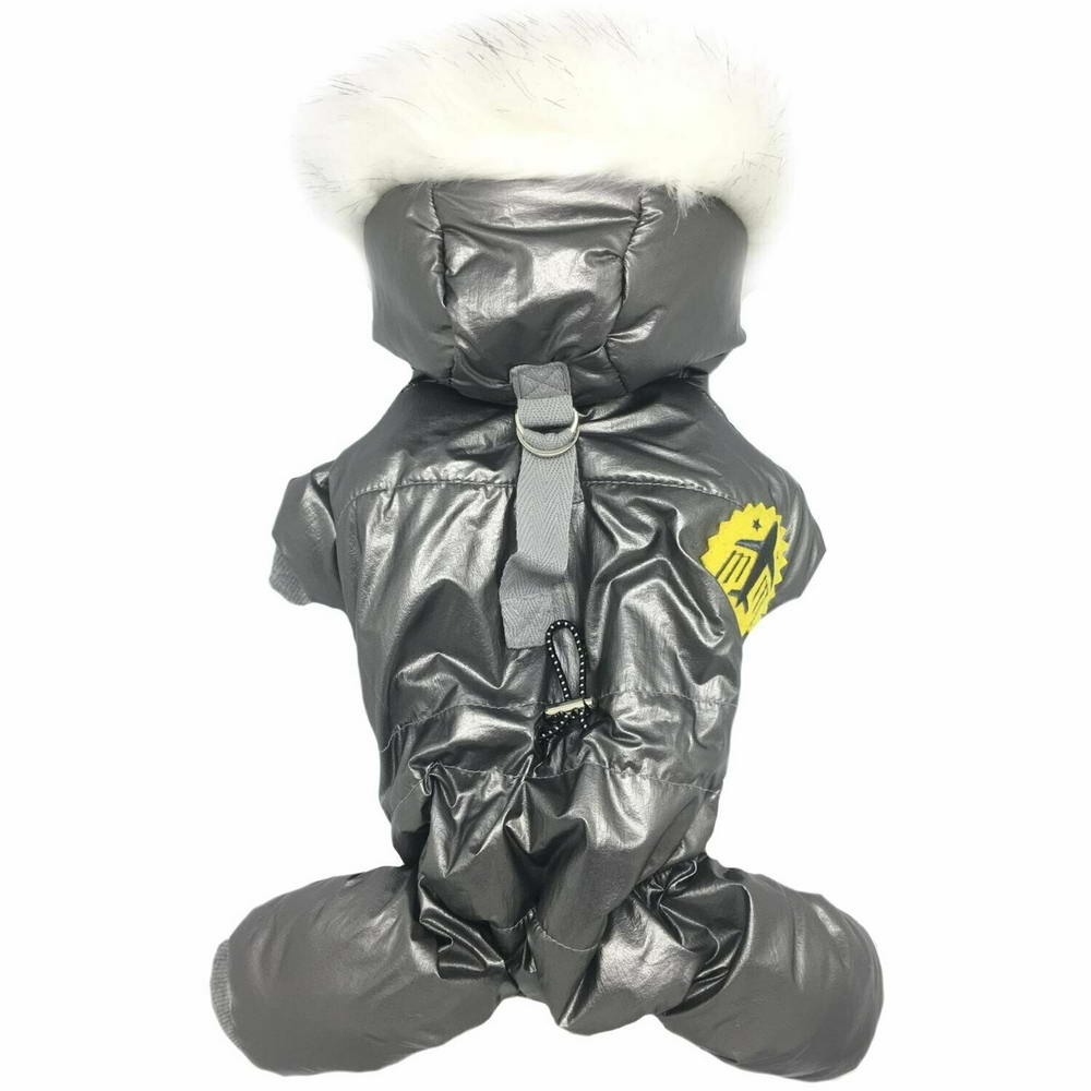 Zimsko oblačilo za psa "Fly Silber" - srebrna barva, kapuca s kosmateno obrobo