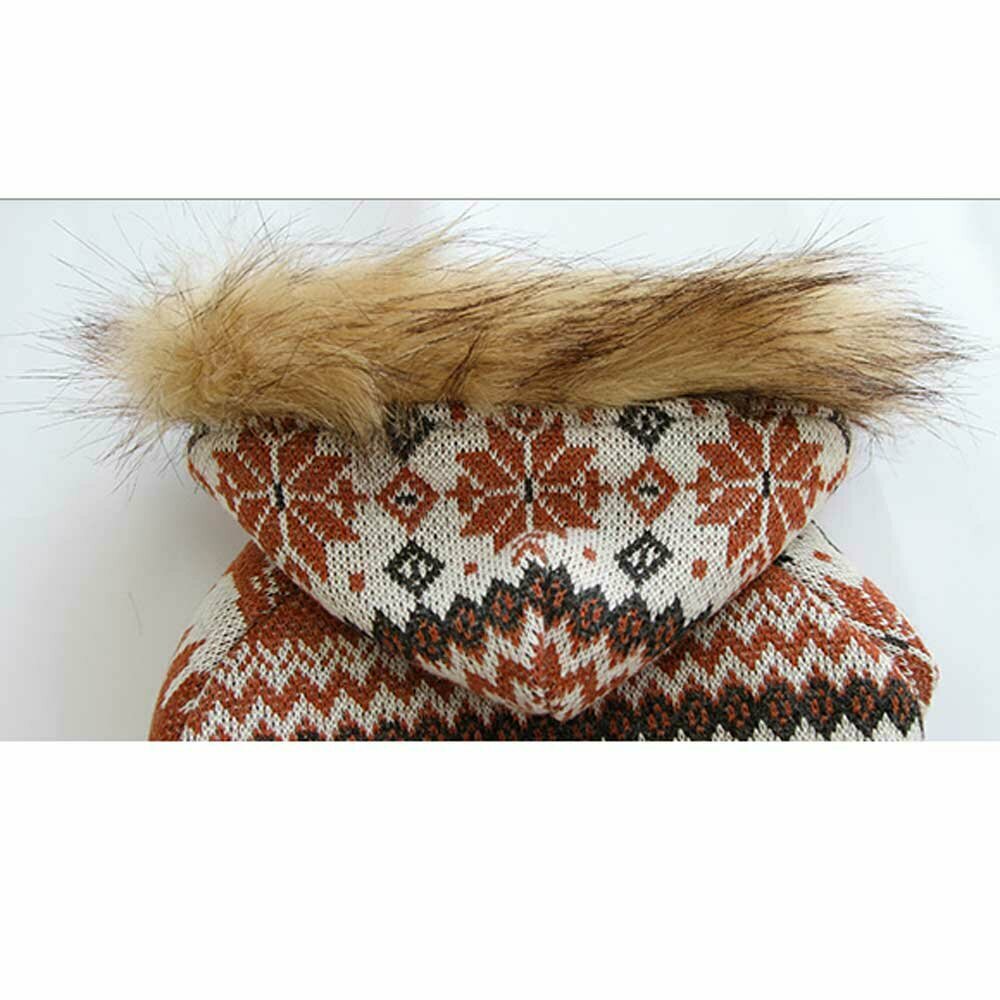 Kapuca z umetnim krznom - Norveška jakna za psa, rjava barva