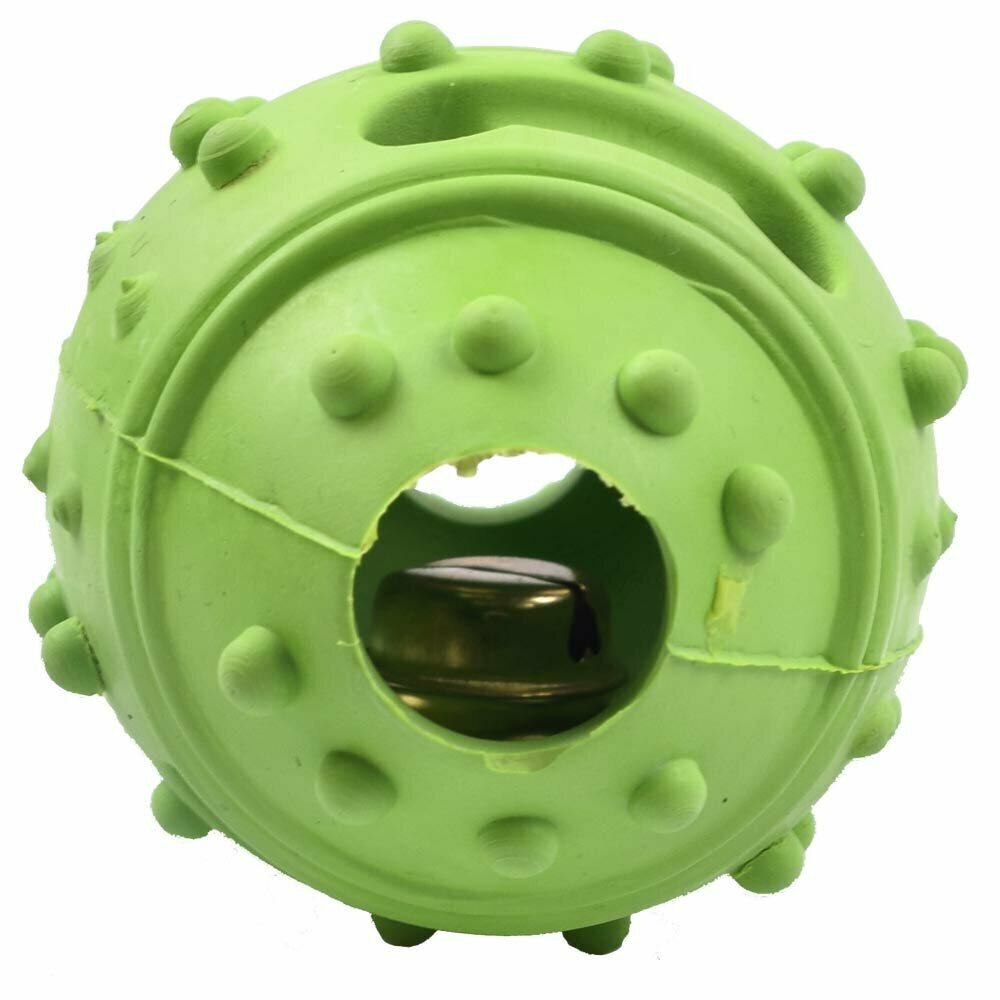 Zelena, ovalna žoga za majhne pse - igrača z zvončkom za priboljške