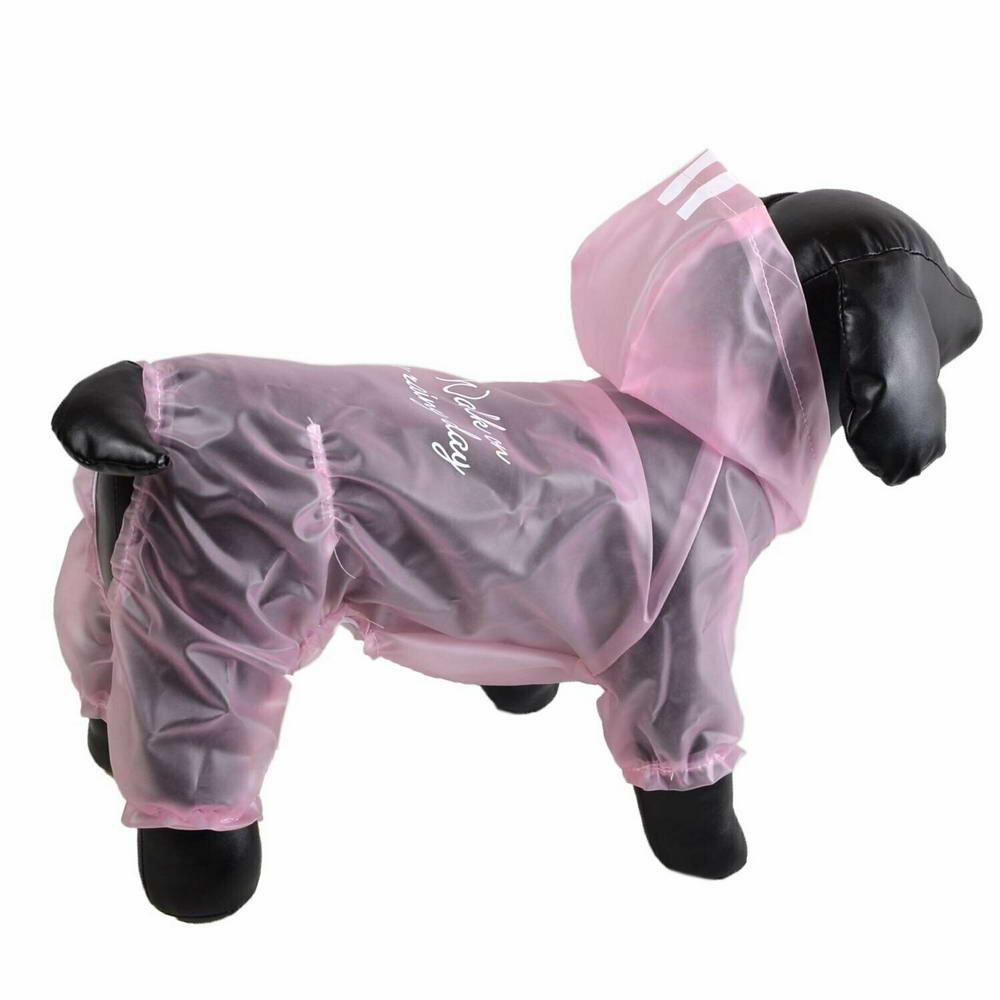 GogiPet® roza dežni plašček za pse "Walking in the Rain" - model na štiri tačke in s kapuco