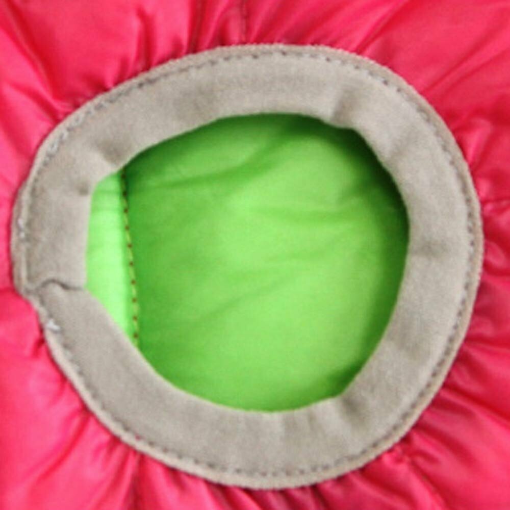 Dvostranska puhovka za psa - pink in zelena barva, mehka obroba